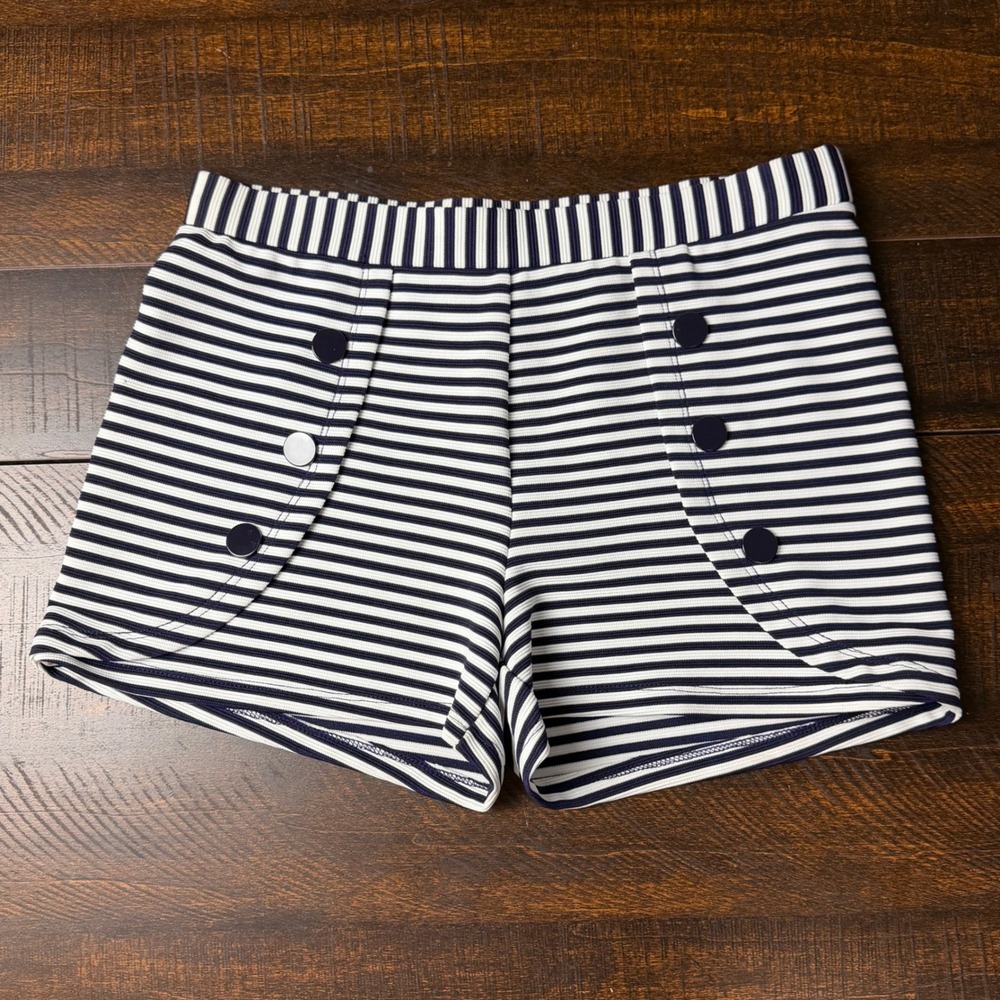 Ci Sono Button Striped Sailor Shorts Navy White Size M Nautical Beach Retro
